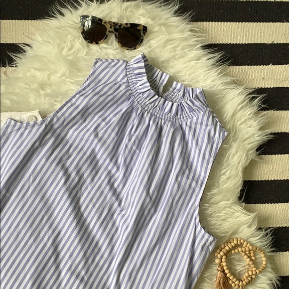 NWT Banana Republic blue stripe ruffle neck top - Picture 6 of 7